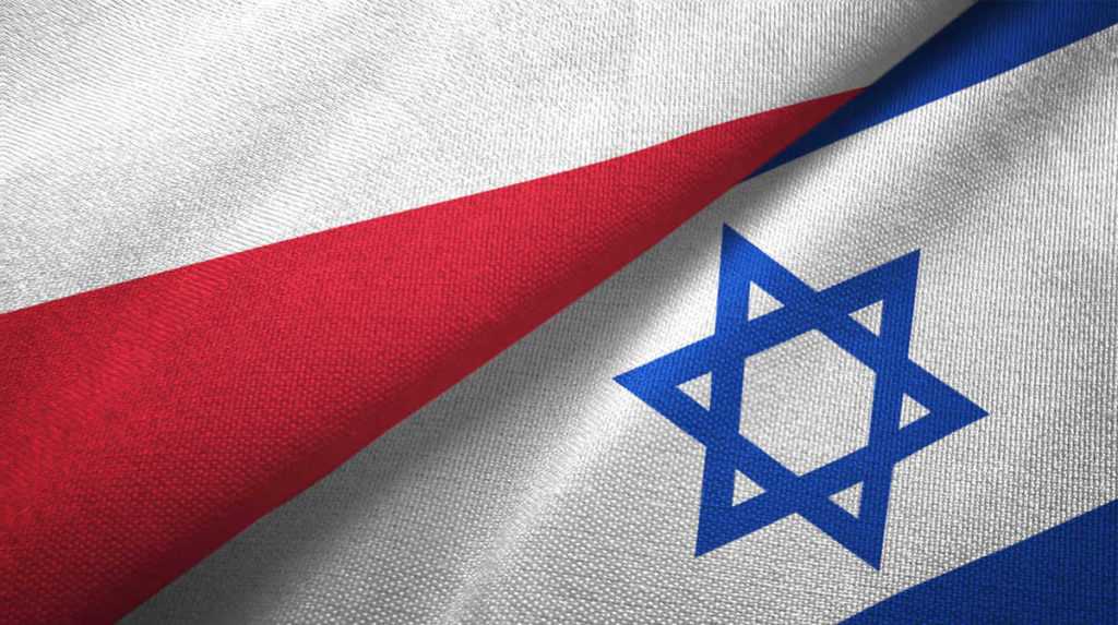 Poland and Israel two flags textile cloth, fabric texture