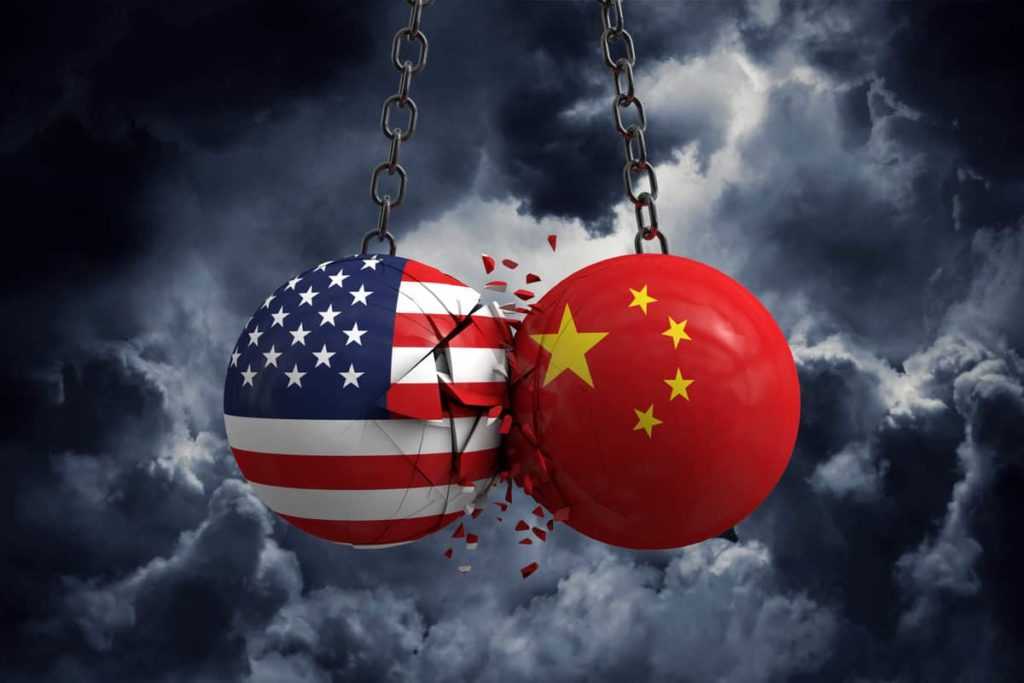 Relationship conflict between USA and China. Trade deal concept. 3D Rendering