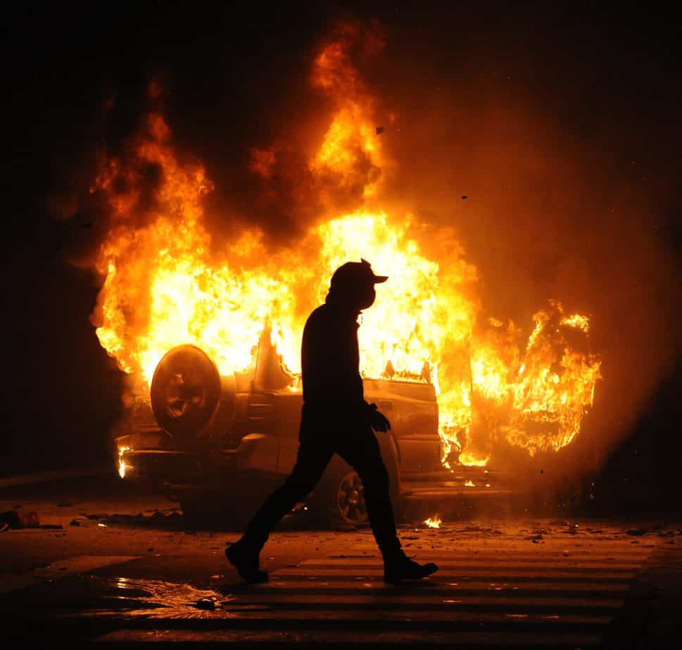 burning car, unrest, anti-government, crime