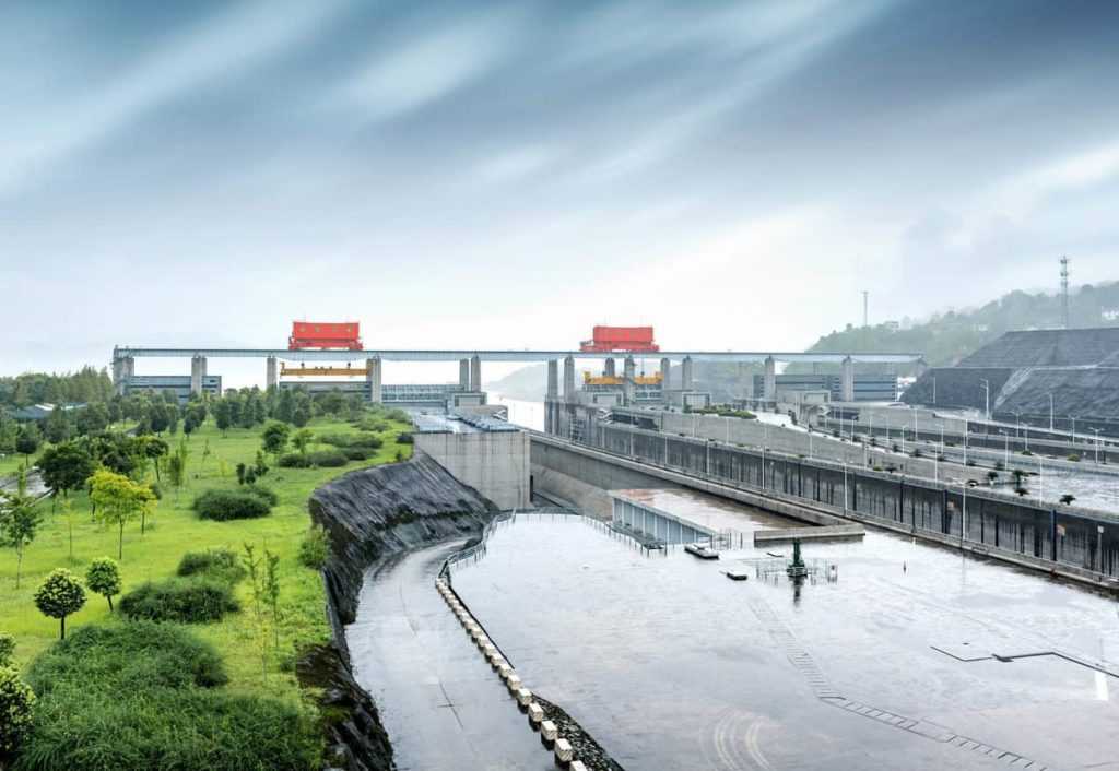 the Three Gorges Dam at Yangtze River in China at evening time