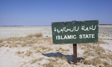 Islamic state signboard in desert