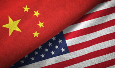 China and United States two flags textile cloth, fabric texture