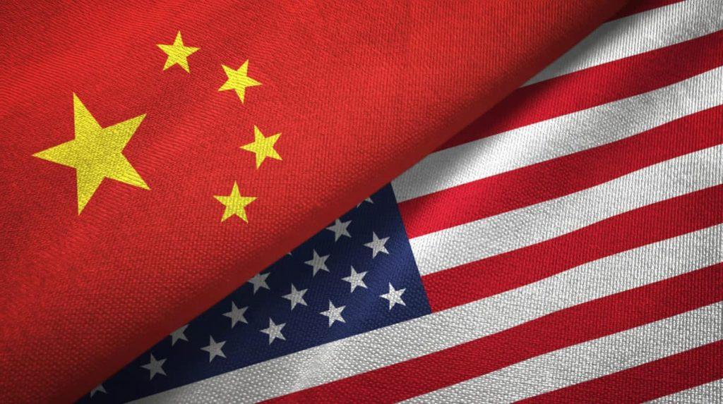 China and United States two flags textile cloth, fabric texture