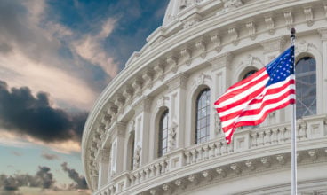 Washington DC Capitol view on cloudy sky background
