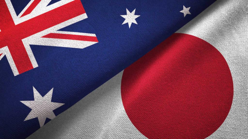 Australia and Japan two flags textile cloth, fabric texture