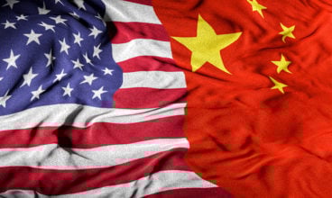 US - China Combined Flag | United States and China Relations Concept | American - Chinese Relationship Cover Background - Trade, Business, Partnership, Conflict, Tensions, Rivalry Illustration
