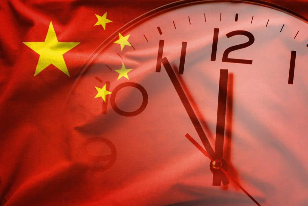 Flag of China and clock