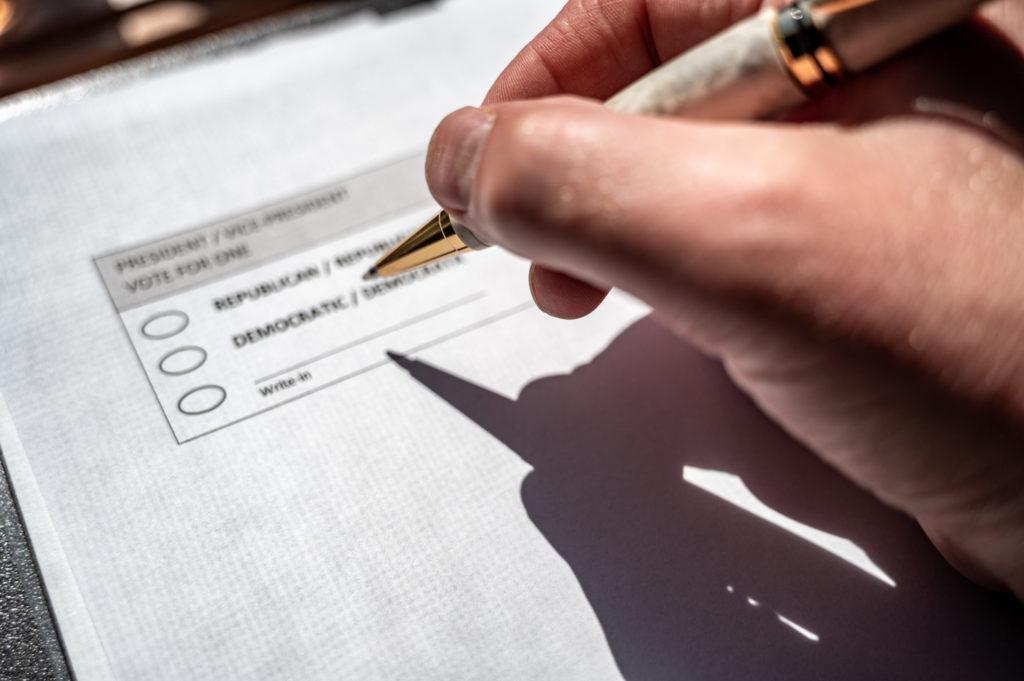 Blank ballot with a pen for president in the 2020 election