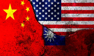 Cracks in the wall. Flags: USA, China, Taiwan