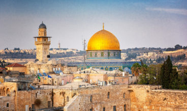 The Temple Mount - Western Wall and the golden Dome of the Rock mosque in the old town of Jerusalem, Israel