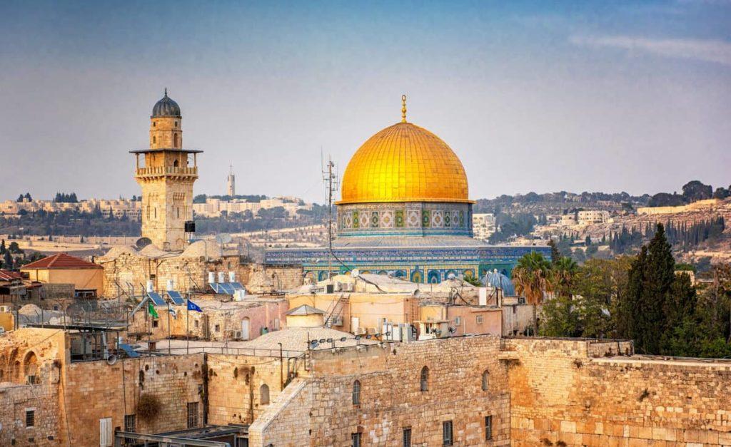 The Temple Mount - Western Wall and the golden Dome of the Rock mosque in the old town of Jerusalem, Israel