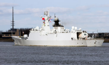 Chinese Navy frigate leaving Rotterdam