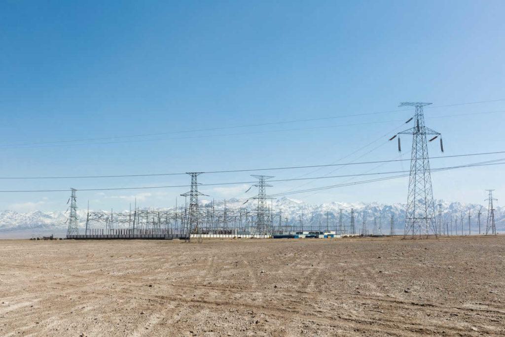 transformer substation with snow mountains