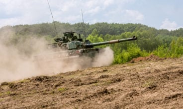 Polish modern  battle tank PT-91 „Twardy” during military  demonstrations