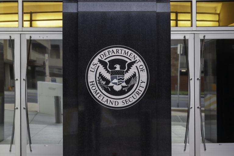 Washington D.C., USA - February 29, 2020: Homeland Security (DHS) seal on the building in Washington, D.C. USA.