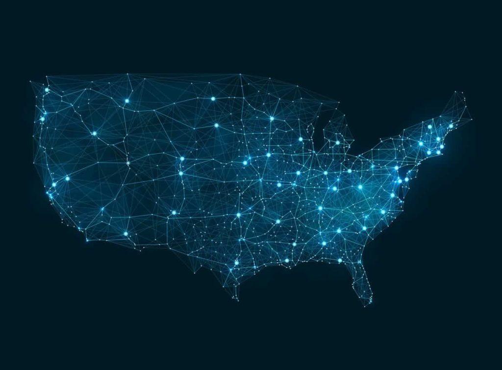 Abstract telecommunication network map - USA