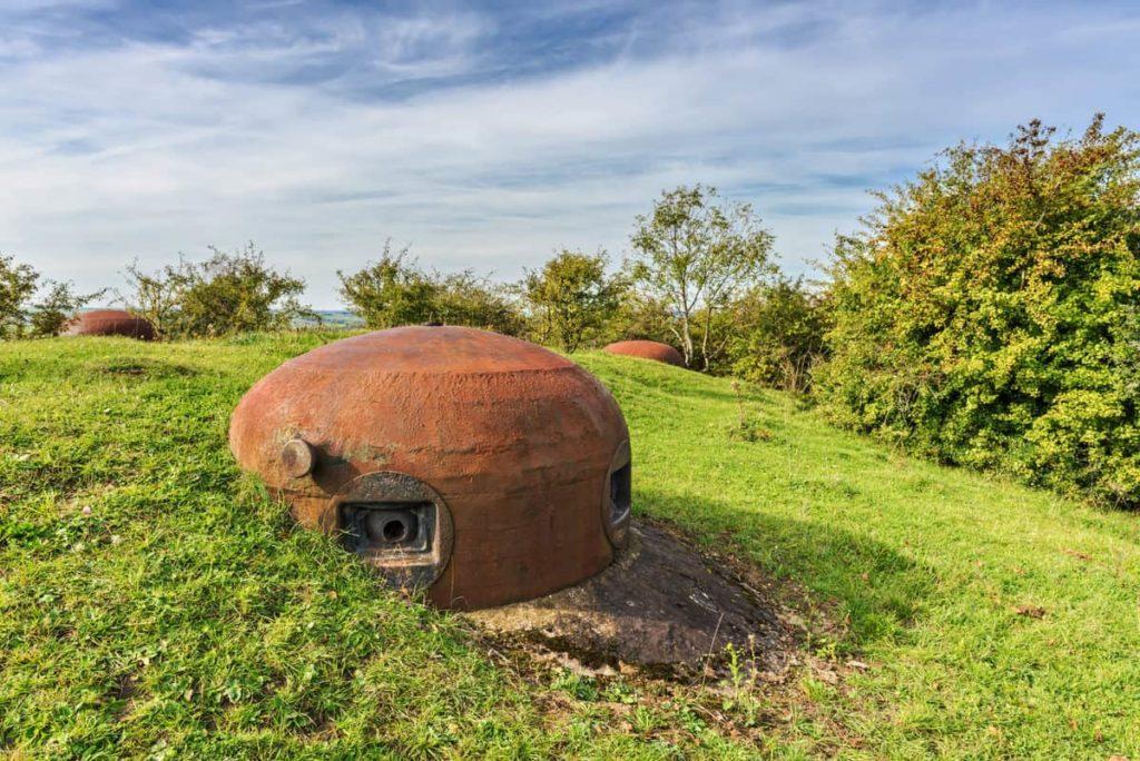 Gun turrets of Welschhof bunker on the Maginot Line in Gros-Rede