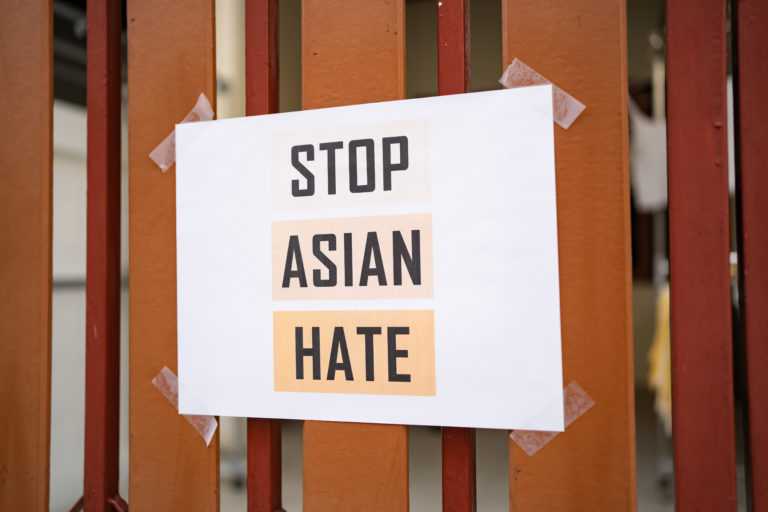 Stop Asian Hate sign was attached on the house fence