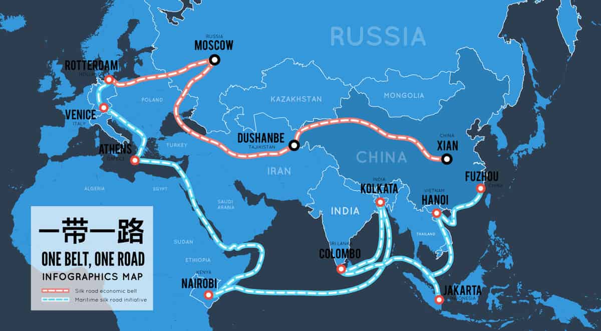 One belt one road. New Chinese trade silk road. map infographics