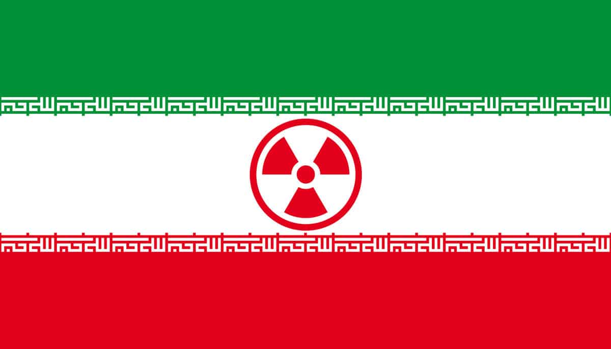 Flag of Iran with nuclear threat